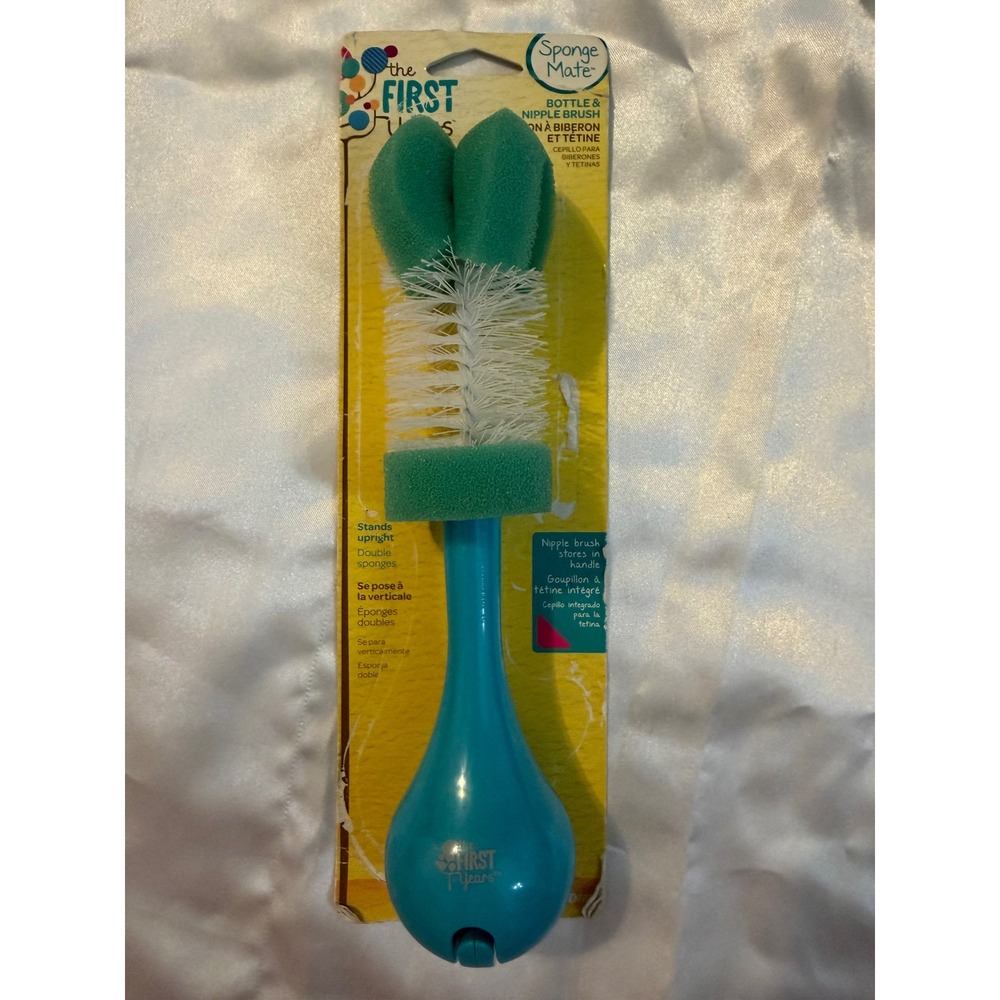 The First Years Sponge Mate Bottle and Nipple Brush Teal Green Upright Design